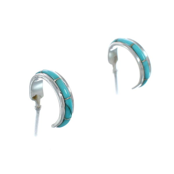 Southwest Sterling Silver Turquoise Post Hoop Earrings AX130014